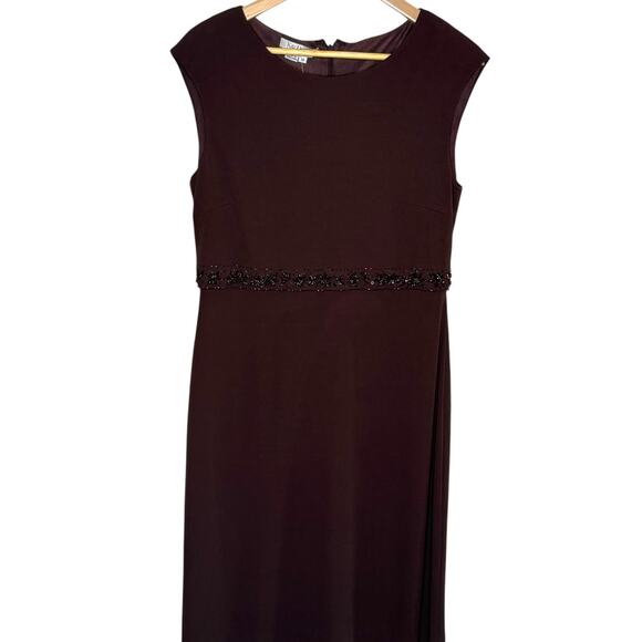 Kay Unger Size 14 Chocolate Brown Beaded Sleeveless Shift Dress - Picture 1 of 10